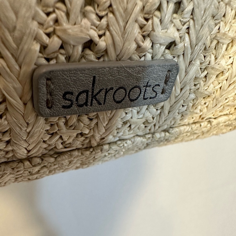 The Sak Sakroots Ellis Satchel Hobo Tan Gray Straw Leather Shoulder HandBag Tote - Picture 3 of 13